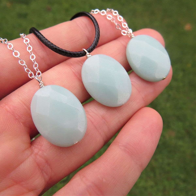 Amazonite Crystal Necklace Sterling Silver - Amazonite Stone Necklace - Blue Crystal Necklace - Amazonite Jewelry - Crystal for Calm image 2