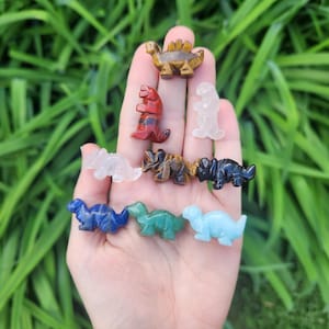 Mini Carved Crystal Dinosaur Figurine 1&quot; - Carved Stone Animal - Small Dinosaur Stone Statue - Dinosaur Gift- T-Rex Brontosaurus Triceratops