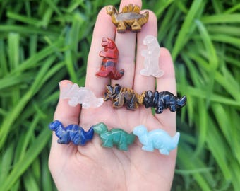 Mini Carved Crystal Dinosaur Figurine 1" - Carved Stone Animal - Small Dinosaur Stone Statue - Dinosaur Gift- T-Rex Brontosaurus Triceratops
