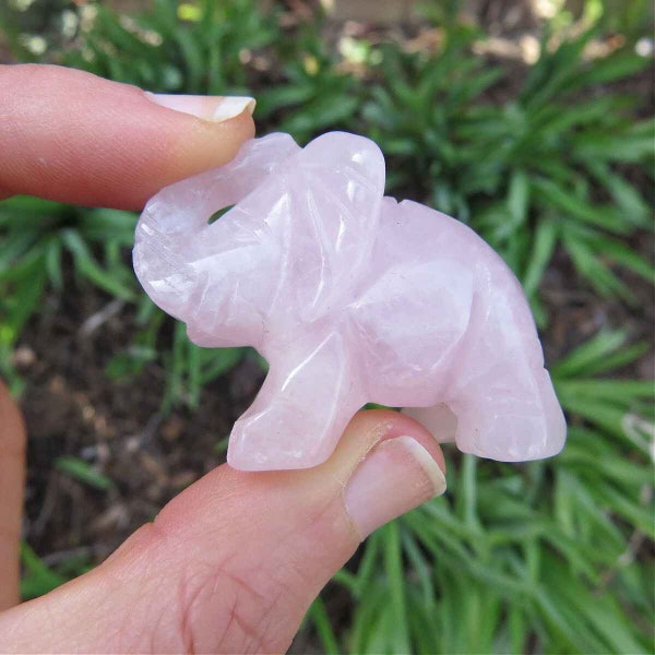 Rose Quartz Elephant Crystal Carving - Carved Stone Elephant Figurine - Pink Elephant Stone - Crystal Animal - Elephant Decor -Elephant Gift