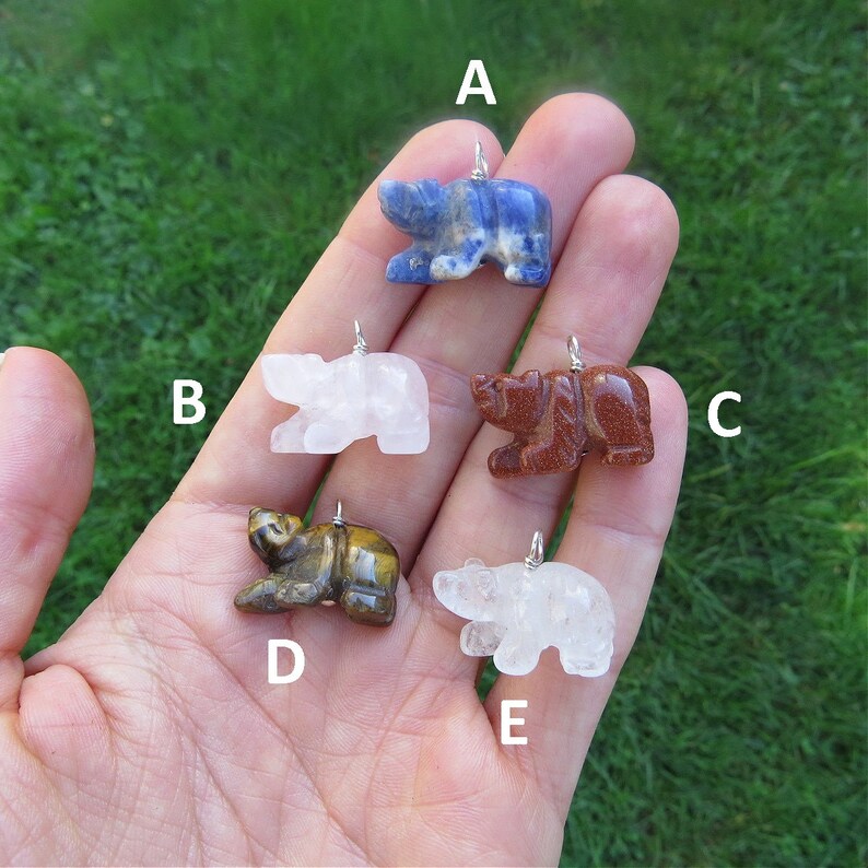 Mini Crystal Bear Necklace Sterling Silver Carved Stone Bear Etsy