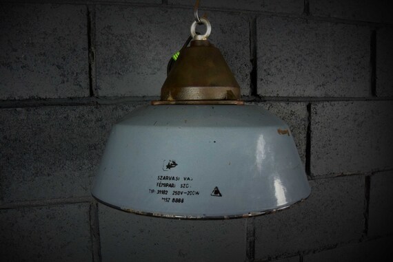 Vintage Hungarian Blue Enamel Factory Light Industrial Lamp Pendant Lighting