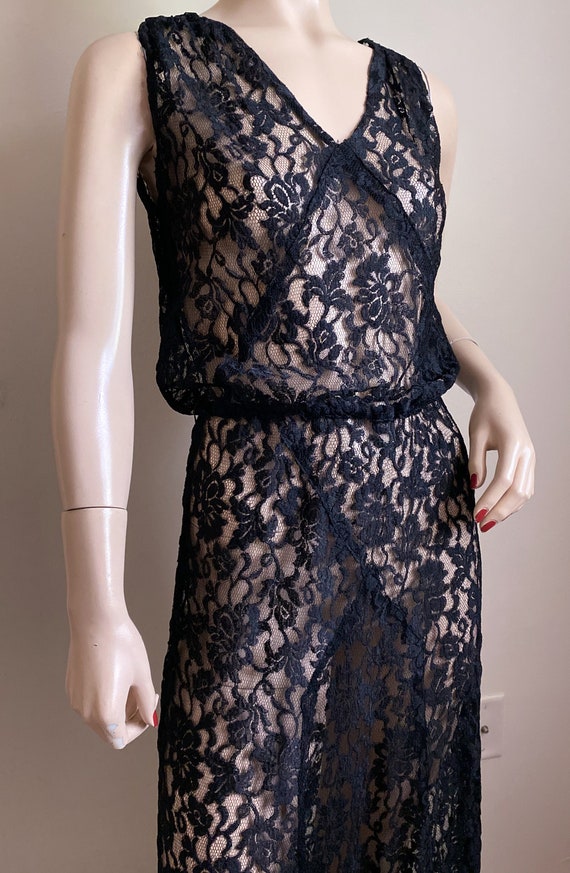 Vintage 30’s Black lace bias dress gown