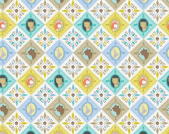#113.108.05.1 Little Acorn and Sprigs Rows on Creamy White Born Wild by Ana Davis for Blend Fabrics By The Continuous HALF YARD RARE