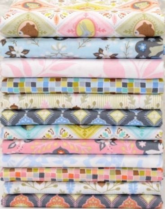 #113.108.05.1 Little Acorn and Sprigs Rows on Creamy White Born Wild by Ana Davis for Blend Fabrics By The Continuous HALF YARD RARE