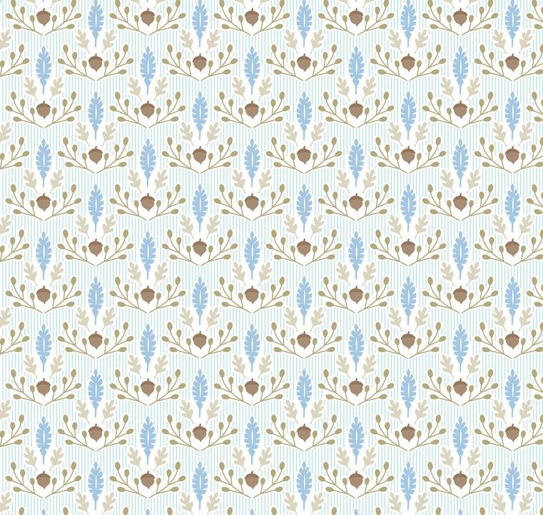 #113.108.05.1 Little Acorn and Sprigs Rows on Creamy White Born Wild by Ana Davis for Blend Fabrics By The Continuous HALF YARD RARE