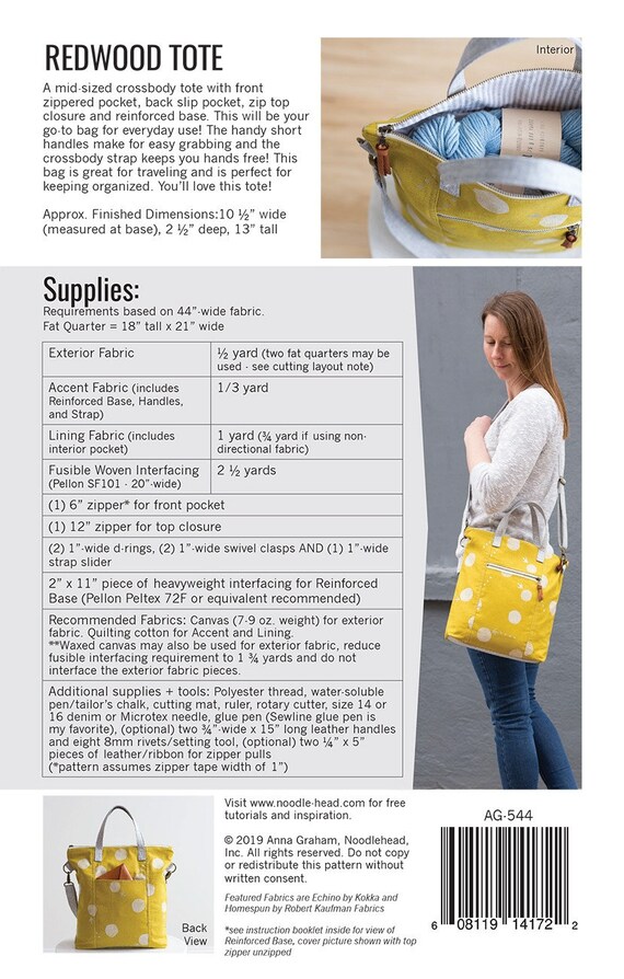 Redwood Tote Pattern By Anna Graham Of Noodlehead Etsy Redwood Tote Pattern By Anna Graham Of Noodlehead Etsy