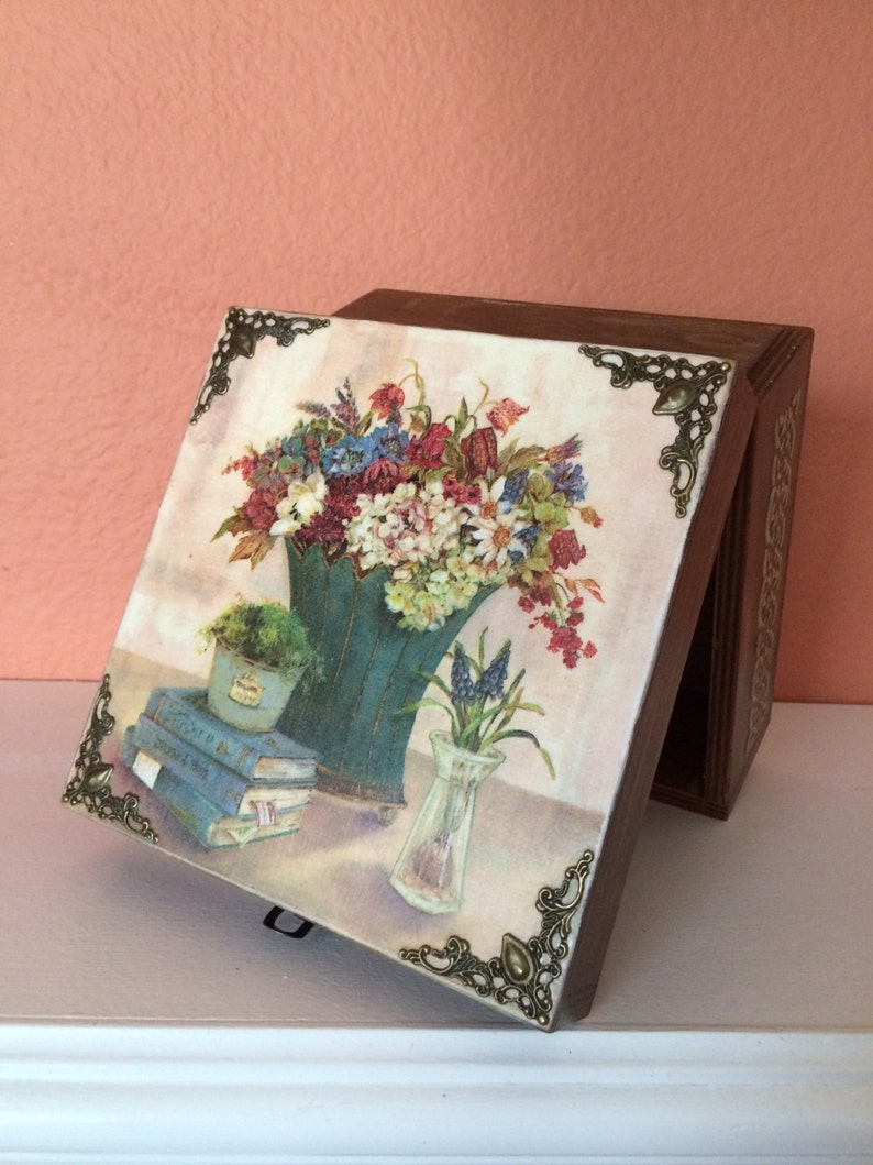 Decoupage Wooden Box Handmade Storage Box Decoupage Jewelry Etsy