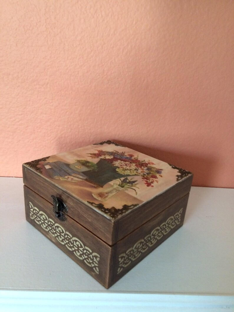 Decoupage Wooden Box Handmade Storage Box Decoupage Jewelry Etsy