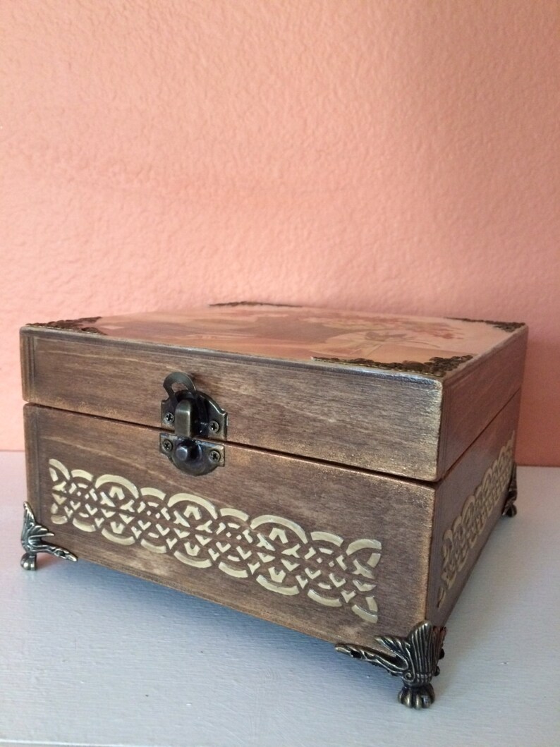 Decoupage Wooden Box Handmade Storage Box Decoupage Jewelry Etsy