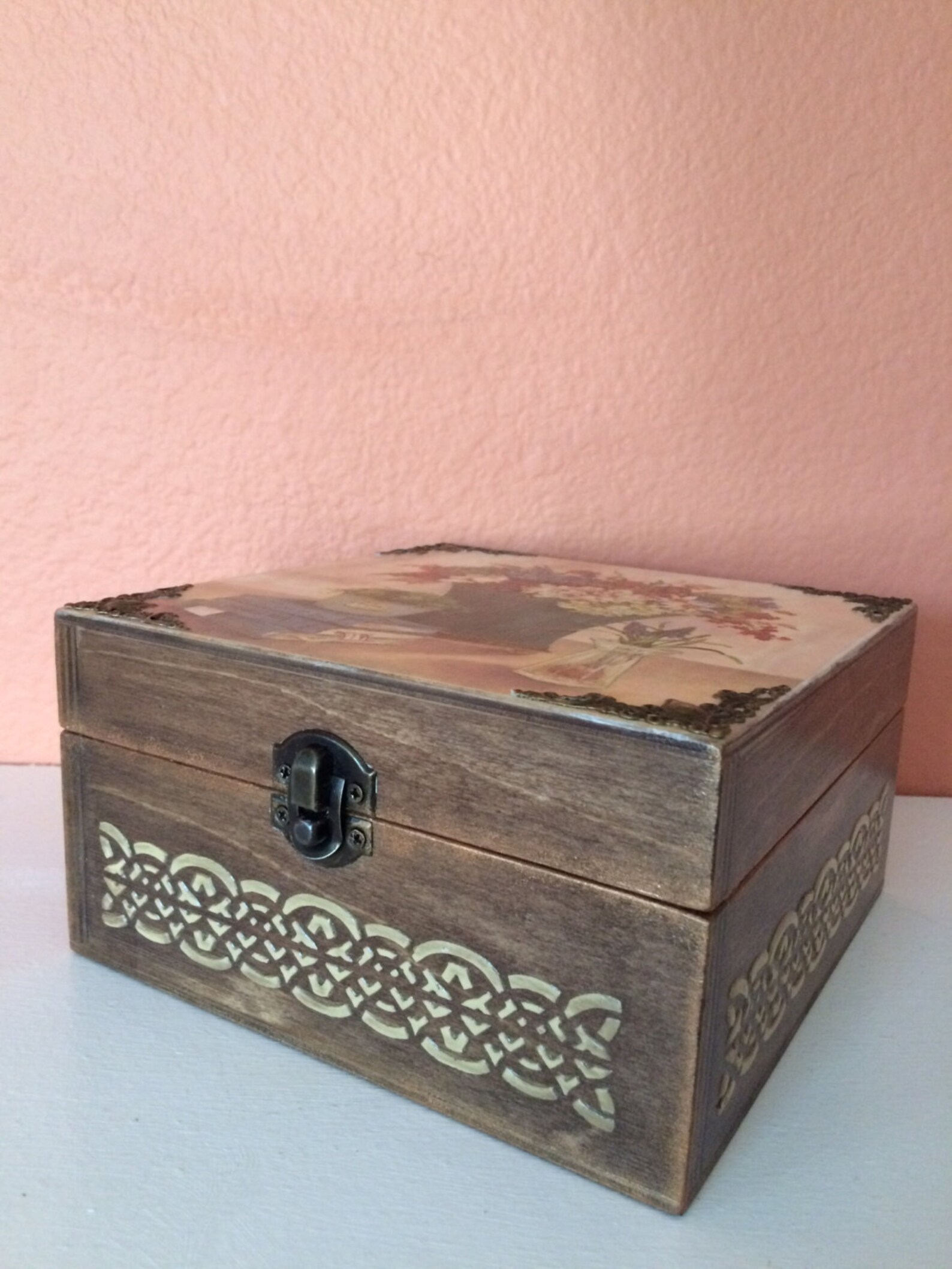 Decoupage Wooden Box Handmade Storage Box Decoupage Jewelry Etsy