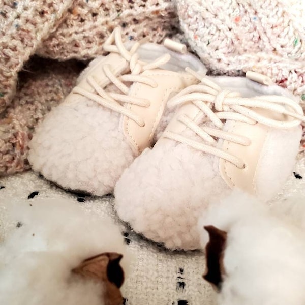 Baby fuzzy laced up flats - baby shoes - crib flats - winter baby flats