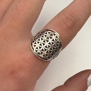 Flower Of Life ring, solid 925 sterling silver Sacred Geometry Ring, Seed of Life Ring, Mandala ring, statement ring