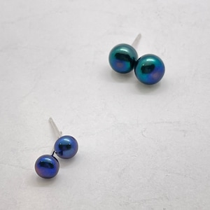Sterling Silver Black Pearl Stud Earrings, 5 7 mm Black Freshwater Pearl Earrings, 925, Pearl Jewelry, Bridesmaids Earrings, Gift for Her