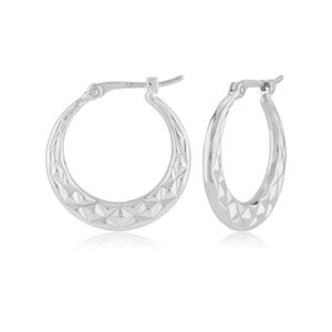 Diamond-Cut Simple Huggie Hoop Earrings, 14k White Gold, Rhodium Plated, Shiny Diamond Cut Hoop Earrings, Simple Geometric Jewelry