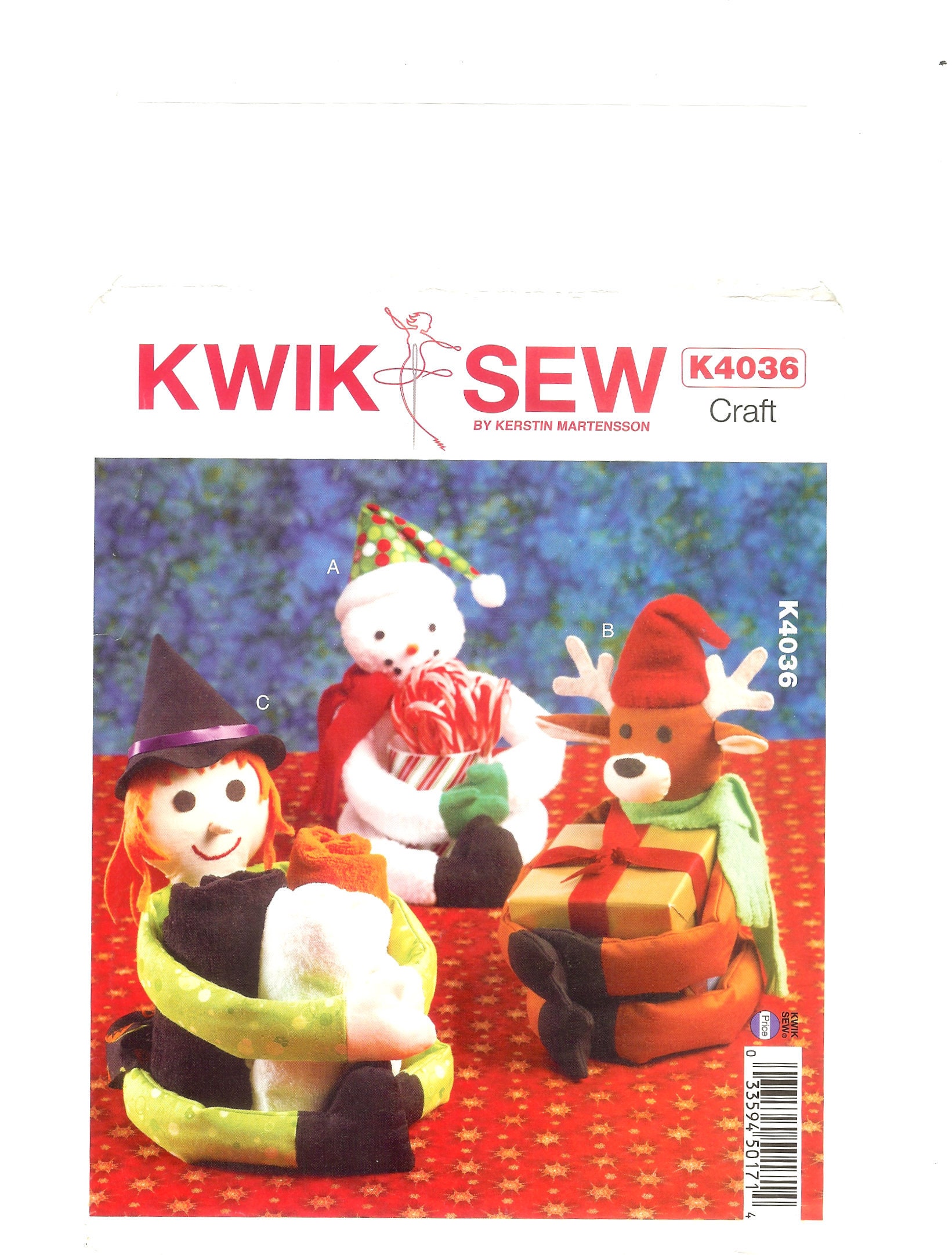 K4036 Kwik Sew SEWING PATTERN Craft Holiday Snowman Reindeer Witch Plush Doll 