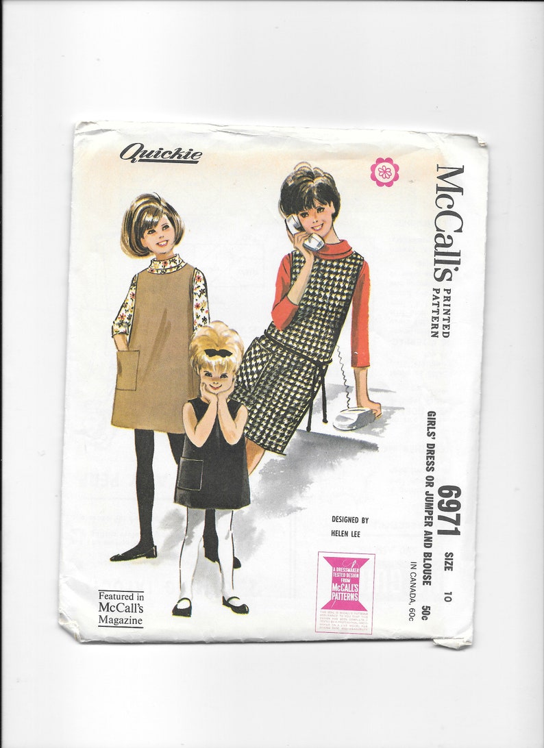 Size 10 1960s McCall/'s Pattern Girl/'s Dress or Jumper and Blouse Uncut Sewing Pattern New Pattern by Helen Lee McCall/'s 6971