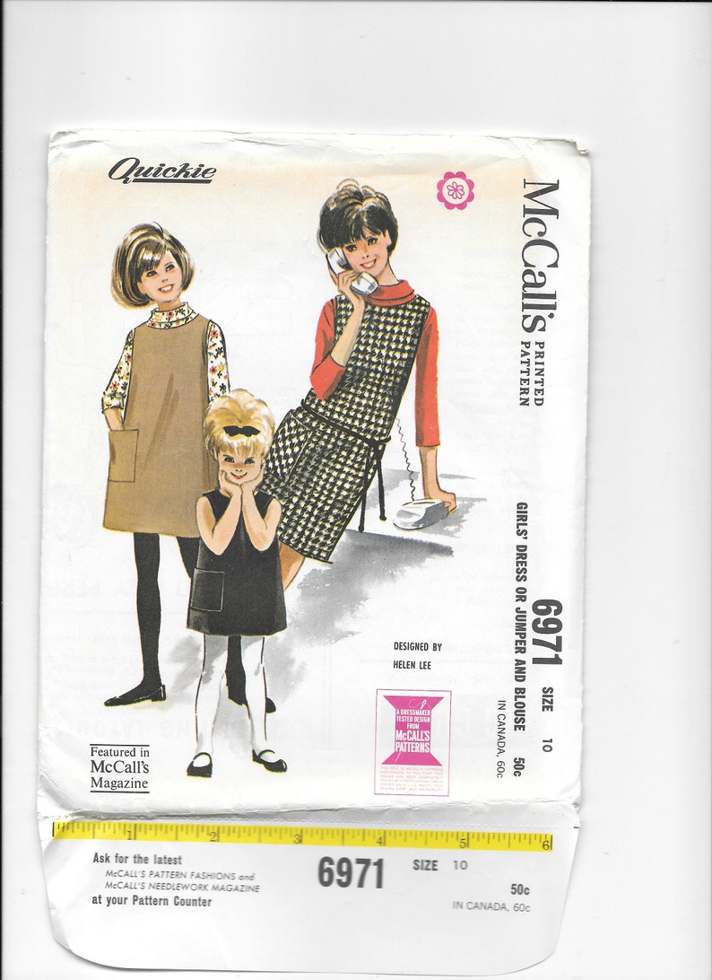 Size 10 1960s McCall/'s Pattern Girl/'s Dress or Jumper and Blouse Uncut Sewing Pattern New Pattern by Helen Lee McCall/'s 6971