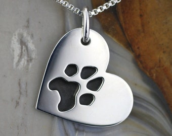 Premium Heart Pawprint Necklace, Personalized Pet Memorial Jewelry, Actual Pawprint, Sterling Silver, Memorial Gift, Fully Customizable