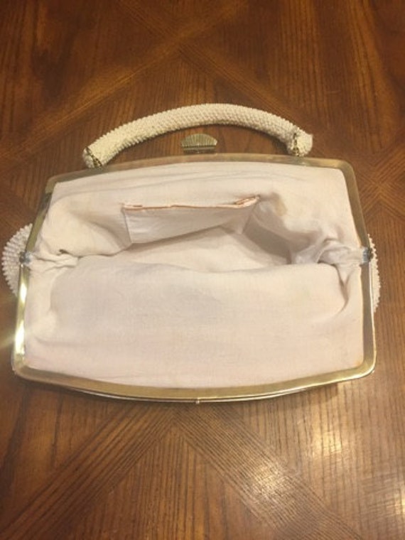 Beautiful 1950's White and Clear Beaded Handbag w… - image 2