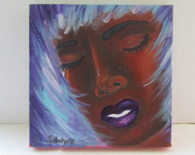 Desk Painting Artwork for Office Black Art African American Art Black Artwork Black Owned Shop Shelf Decor Peaceful Woman Painting