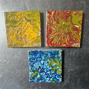 Magnet paintings, magnet gift set,  mini canvas magnets, canvas fridge magnets, gift for artist, art teacher gift, abstract decor