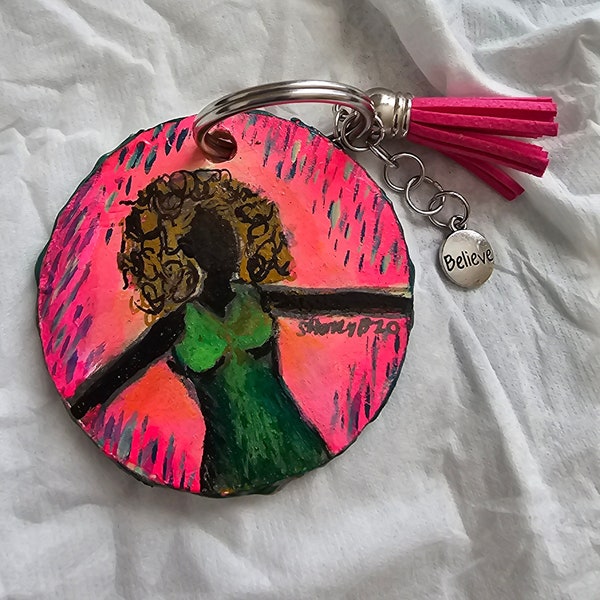 Black woman keychain, hand painted keychain,black girl gifts, keyrings for black women, afrocentric gifts for her, black girl magic