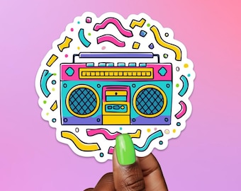 Retro Boombox Sticker: 80s 90s Vinyl Decal, Nostalgic Stereo Stickers, Music Lover Gift, Laptop Water Bottle Decor, Vintage gifts for her