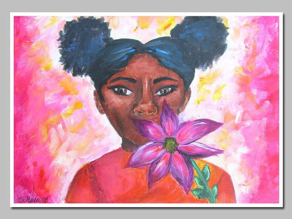 Little Black Girl African American Art African American Art Print Black Art Print Black Child Painting Pink Bedroom Decor