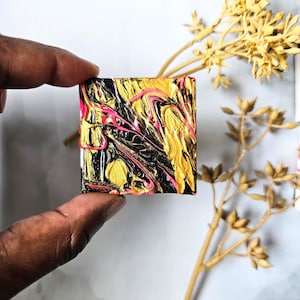 Mini Canvas Magnets Set: Abstract Paint Pouring Art, Fridge Decor