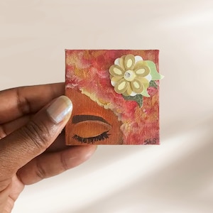 Black girl hand painted magnet, black woman mini painting, mini canvas artwork, handmade desk decor, soft girl era art,  black girl magic