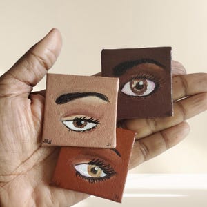 Painted Eye Magnet Set: hand painted set of 3, make up artist gifts, melanin artwork for her, black girl magic, brown eyed girl