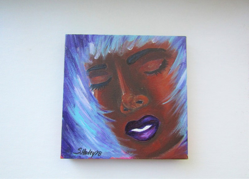 Woman With Purple Hair Black Woman Portrait Black Art Etsy