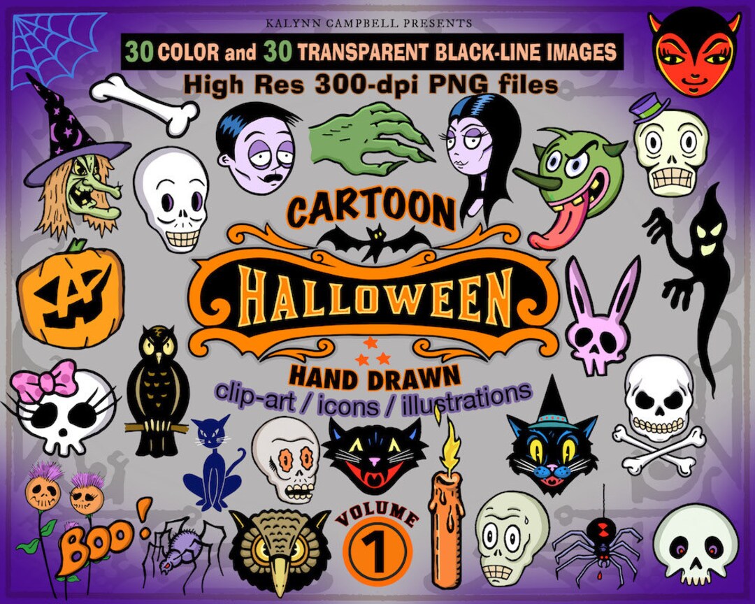 Set 1 30 Spooky Halloween Color Cartoon Clipart Icons and 30 - Etsy