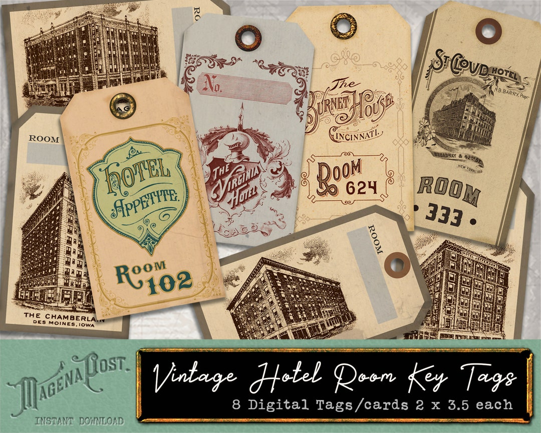 8 Vintage Hotel Room Key Tags Antique Paper Ephemera Etsy