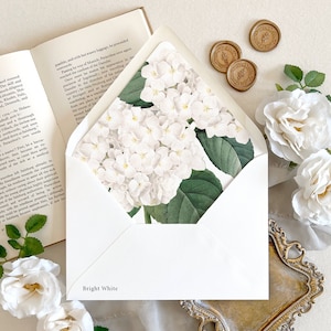White hydrangea envelope liner | Fine art envelopes, Vintage floral envelope liner, Elegant Wedding envelope, Hydrangea wedding envelope