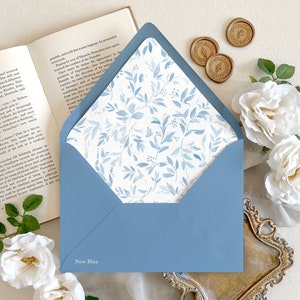 Dusty blue wedding envelopes | Greenery envelope liner, Floral envelope liner, Elegant Wedding envelopes, Decorative envelopes
