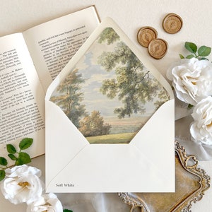 Fine art landscape painting envelope liner | Country Wedding envelope, Wedding envelopes with liner, Decorative envelopes, pastoral envelope