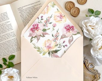 Watercolor floral envelope liner | Pink blush spring flower wedding envelopes, Size A7 (alternate sizes available)