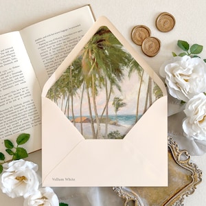 Tropical envelope liner | tropical wedding, Beach wedding, palm tree envelope liner, Wedding envelopes with liner, Decorative envelopes