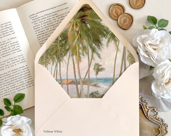Tropical envelope liner | tropical wedding, Beach wedding, palm tree envelope liner, Wedding envelopes with liner, Decorative envelopes
