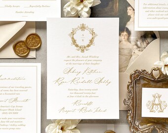 Elegant wedding invitation, Romantic calligraphy wedding invitation, Victorian wedding invitation, Vintage wedding (Sample invitation set)
