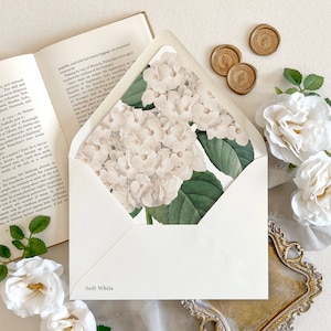 Hydrangea lined envelopes for wedding invitations | Fine art floral envelope liners, Elegant Wedding envelopes, Floral painting liner