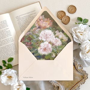Fine art floral painting envelope liner | Still life floral Wedding envelope, Wedding envelopes with liner, Vintage painting envelope liner