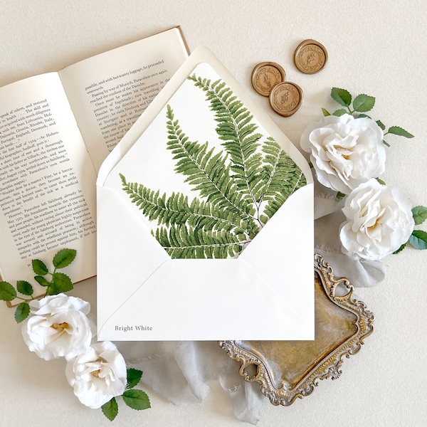 Fine art greenery lined wedding invitation envelopes, Greenery envelope liner, Vintage artwork invitation envelopes, Elegant envelopes