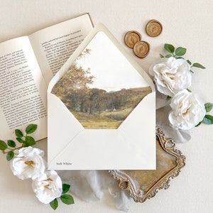 Fine art landscape painting envelope liner | Elegant Autumn Wedding Envelopes, Wedding envelopes with vintage artwork, Invitation envelopes