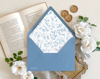 Dusty blue wedding envelopes | Greenery envelope liner, Floral envelope liner, Elegant Wedding envelopes, Decorative envelopes