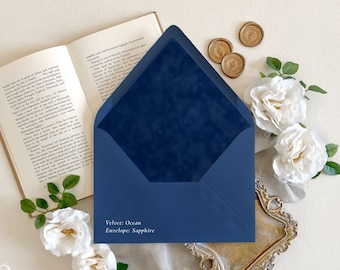 Navy Blue Velvet Envelope Liner | Velvet lined wedding envelopes, Ocean blue suede envelope liner, Elegant Wedding envelopes with velvet