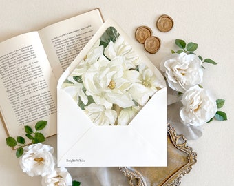 Floral envelope liner | White Magnolia envelope liner, Elegant envelope liner, Magnolia wedding envelopes, Vintage floral envelope liner