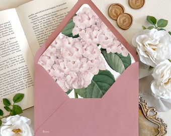 Pink Hydrangea Wedding Envelopes | Fine Art Floral Envelope Liners, A7 Euro Flap Envelopes for 5x7 Invitations (alternate sizes available)